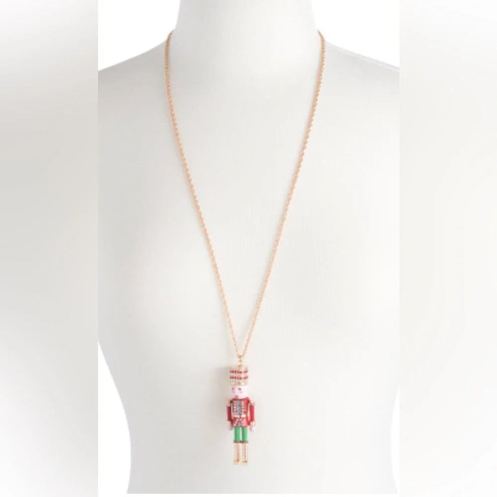 NWT Betsey Johnson Red and Green Nutcracker Pendant Necklace - Picture 2 of 2